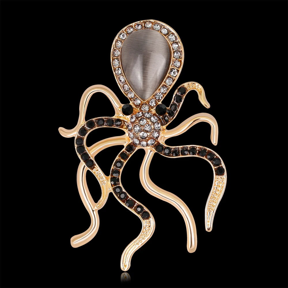 High Quality Enamel Rhinestones Marine Animal Octopus Squid Brooch Pins For Women Fashion Dropshipping Gifts For Women