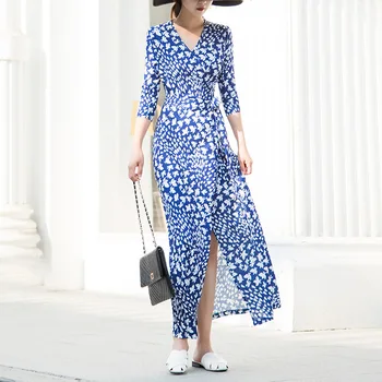 

Dress Long Vestidos Classic Sexy Ladies Dot Blue Butterfly Flower Polyester Fibers (polyest Office