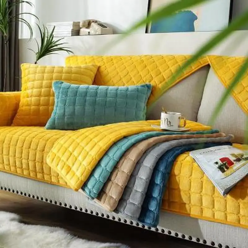 Плюшевые однотонные чехлы для диванов гостиной хрустальные Бархатные