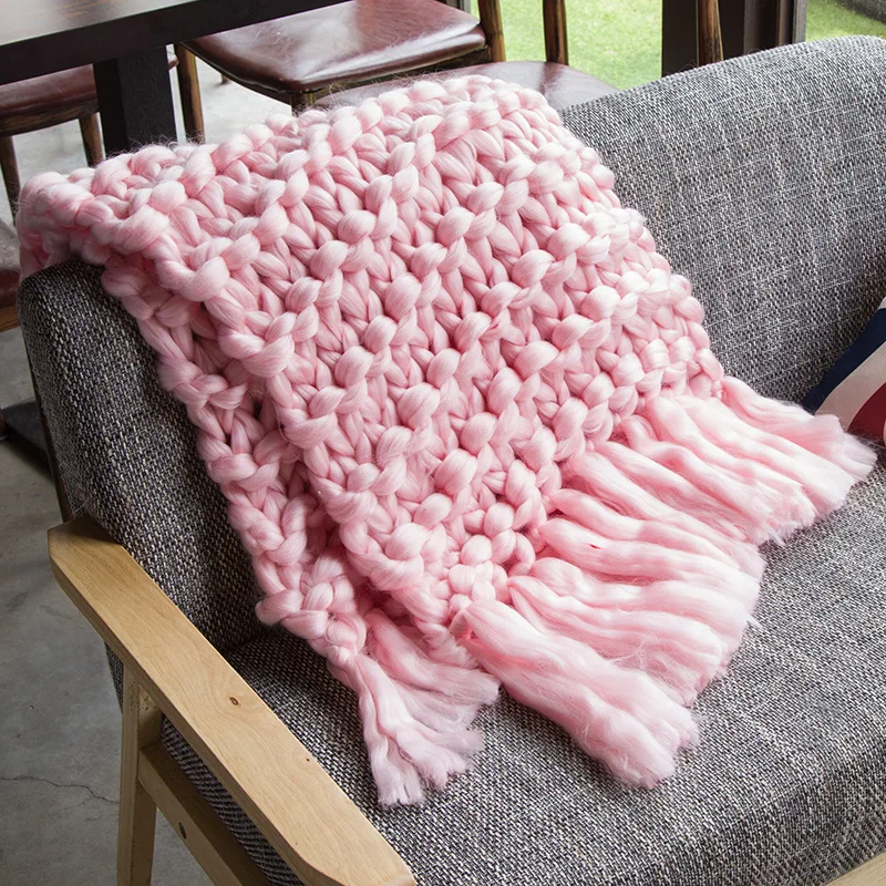 Новое модное вязаное одеяло ручной работы с кисточками для взрослых плотное теплое пушистое одеяло из мериносовой шерсти супер мягкое одеяло для дивана s - Цвет: 2