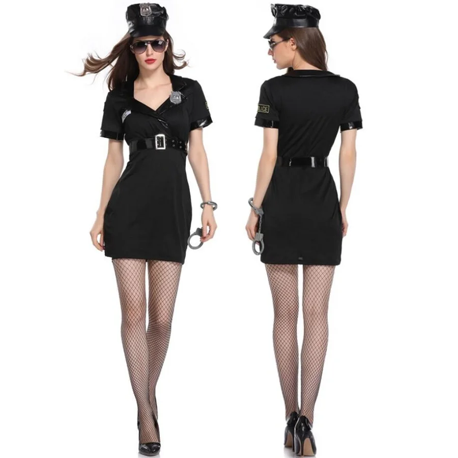 Women Sexy Police Cosplay Costume Fancy Dress + Hat Cop Suit Policewomen Role Play Uniform Party
