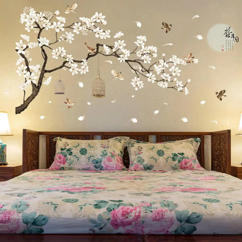 3D цветок дерево стены стикеры домашний декор плакат Флора птица стены красивые украшения