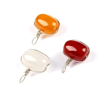 

Natural Stone Yellow White Agate Carnelian Barrel shape Beads Wire Reiki Pendant Handmade for Necklace Men Women Jewelry
