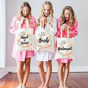 

Bride to be Bachelorette hen Party Bridal Shower wedding engagement Floral Wreath tote Bag decoration Bridesmaid Proposal gift