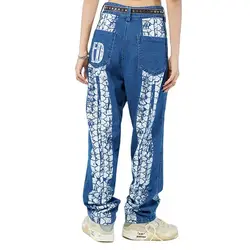 Pantalones vaqueros Retro con estampado de rueda para hombre y mujer, Jeans holgados, informales, coreanos, Vintage, para adolescentes, novedad de 2021