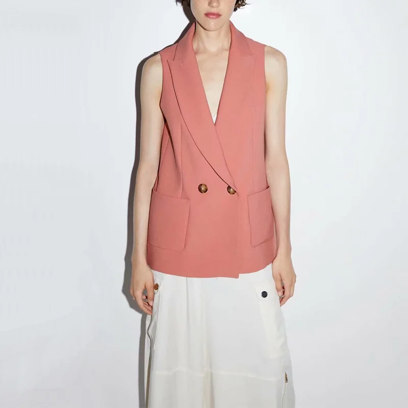 Autumn female vest casual solid color pocket decorative vest