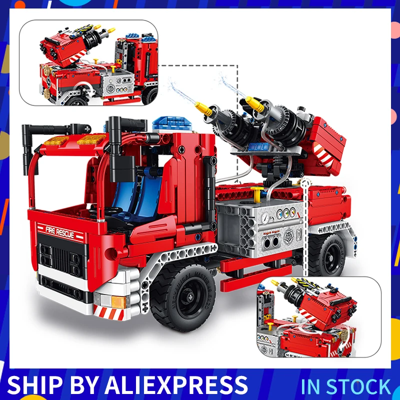 

2.4 G Building Blocks Technic Mechanical Fire Truck Constructor Bricks Technology RC Car Water Spray Block For Adults Kids Toys