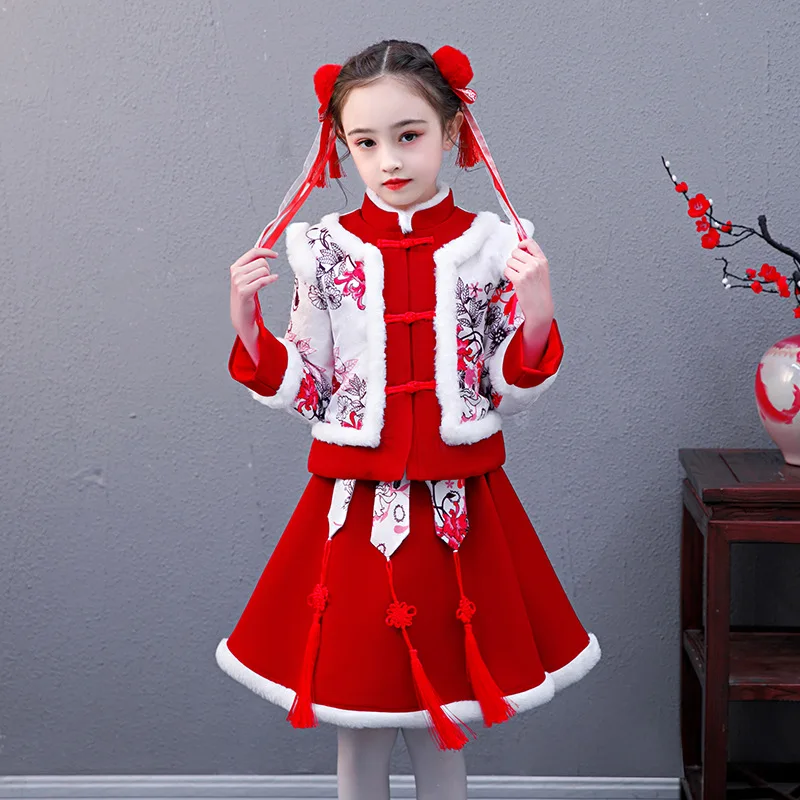 954 red 954 новая зимняя одежда для девочек плотное платье Новогодняя одежда в китайском стиле вышитое платье в стиле принцессы с цветочным рисунком - Цвет: 954 red