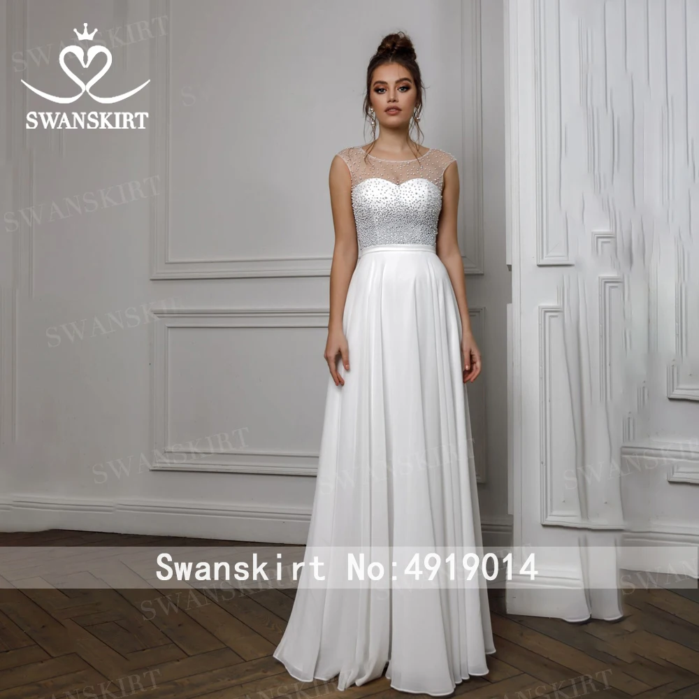 Яркое вышитое бисером шифоновое свадебное платье Swanskirt K331 с o-образным вырезом, а-силуэт, вечерние свадебные платья на заказ, Vestido de novia
