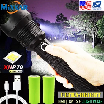 

Dropshipping LED Flashlight XHP70.2 Powerful Handhold Lantern USB Torch Waterproof with 26650 Rechargeable Battery for Hunting