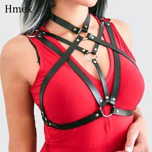 Женский готический панк круглая заклепка из искусственной кожи нагрудный ремень женское белье черный пояс сексуальный бондаж для связывания бюстгальтер нагрудные подвязки