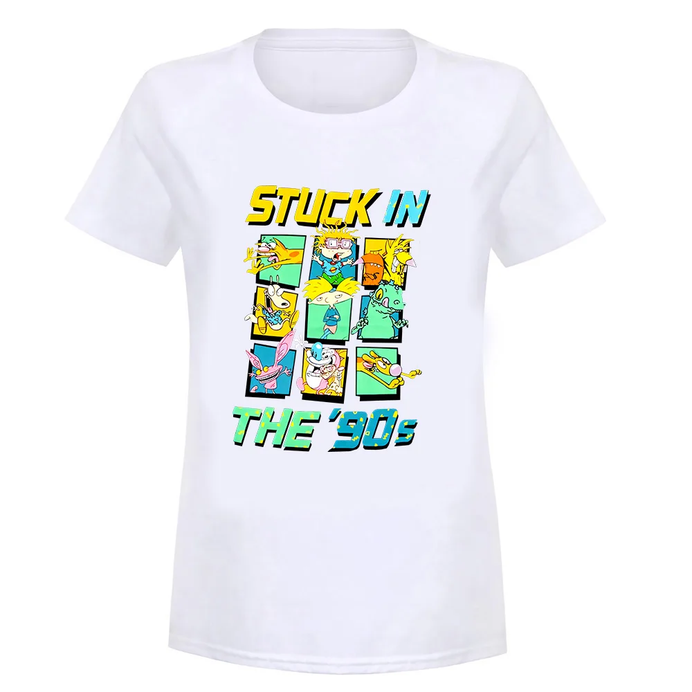 women white Nickelodeon Stuck в 90S Футболка Хизер уголь мультфильм ТВ персонажи Футболка Пользовательские Графические футболки - Цвет: women white