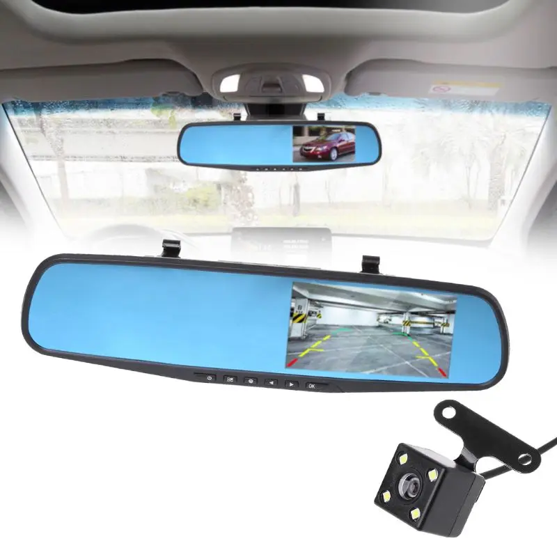 4,3 ''1080 P двойной объектив Автомобиль Авто DVR зеркало регистратор+ комплект камеры заднего вида