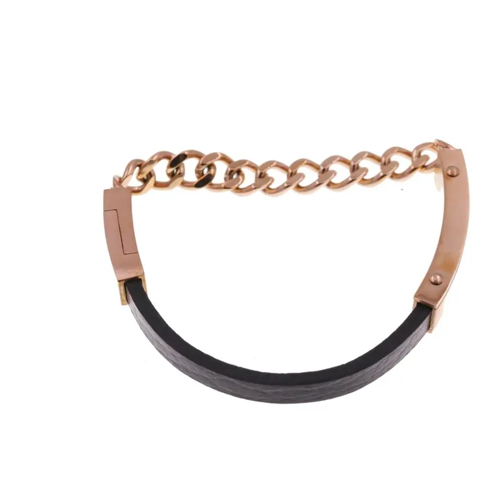Qian Du leather and stainless steel chain bracelet stainless steel magnetic clasp fashion men's bracelet jewelry