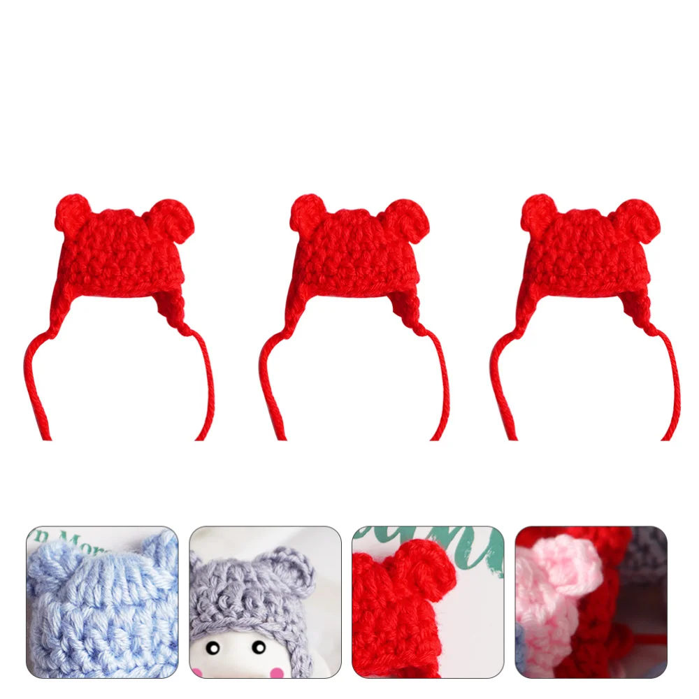 

3PCS 1: 12 Mini House Knitting Hats Cute Cartoon Ear Knitting Caps(Random Color)