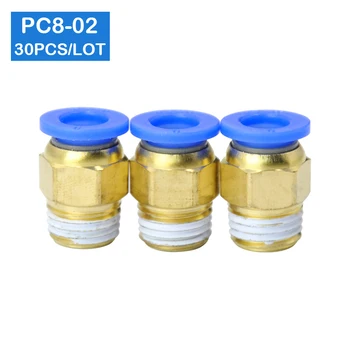 

HIGH QUALITY 30pcs BSPT PC8-02, 8mm to 1/4' Pneumatic Connectors male straight one-touch fittings