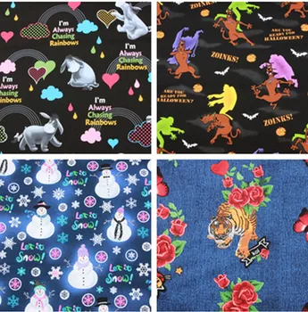 

christmas halloween tiger eeyore snowman penguin cotton satin Sewing Fabric DIY Handmade Material Hometextile Patchwork 140*50cm