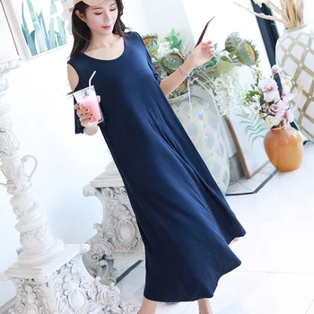 

Red O Neck Loose Sleeping Dress Women Lingerie Solid Silk Nightdress Mid-Calf Nightgown Sleepwear Homewear