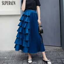 SuperAen модная женская юбка осень корейский стиль хлопок женские юбки высокая талия дикая повседневная юбка в складку Женская