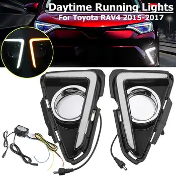 

LED DRL For Toyota RAV4 2015-2017 Daytime Running Light Yellow Turning Signal Waterproof ABS 12V Car Fog Lamp Hole Styling Blink