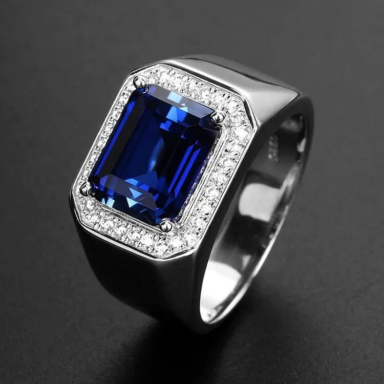 

Classic Men's White Gold Plated Wedding Ring Blue/Green Gems Zircon Business Ring Male Ring Anniversary Jewelry Lover's Gifts