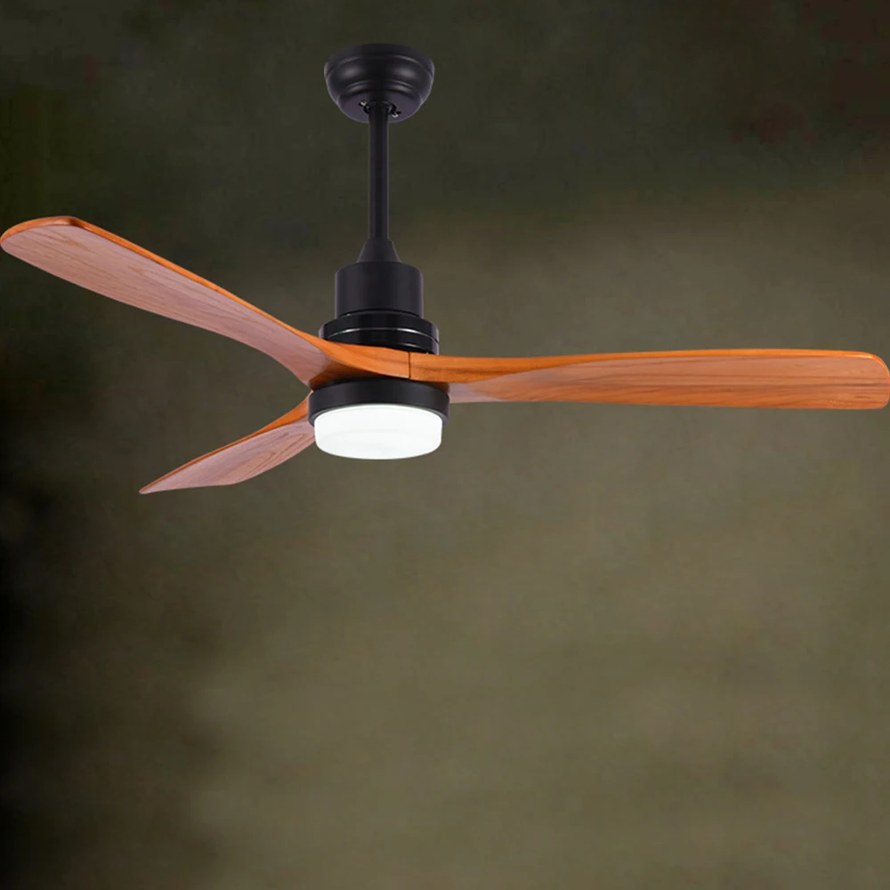 

vintage Ceiling Fan Wood Remote Control lamp Fans With Lights Industrial Decor AC 220v Modern Nordic 3 Wooden Blade Dropshipping