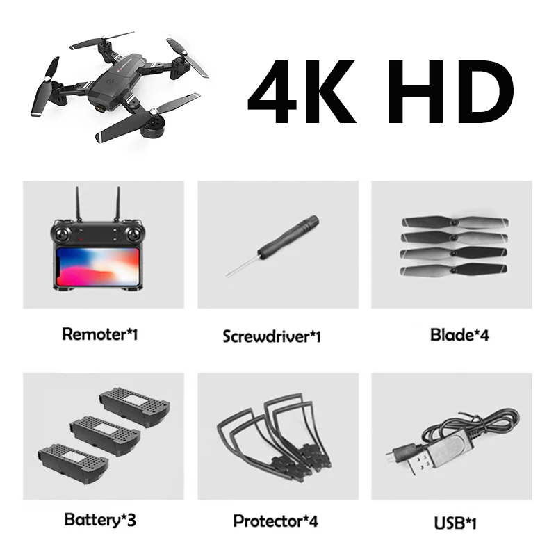Универсальный Дрон 4K Дрон с WiFi FPV 4 K/720 P двойная камера оптический поток Квадрокоптер складной селфи Дрон VS XS816 SG106 M70 E58 E520 - Цвет: BK 4K 3B