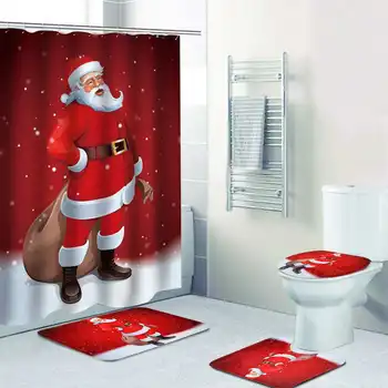 

4/3 Pcs Bathroom Non-Slip Waterproof Christmas Bathroom Carpet Rug Toilet Cover Mat Washable Shower Curtain Bath Mat Set