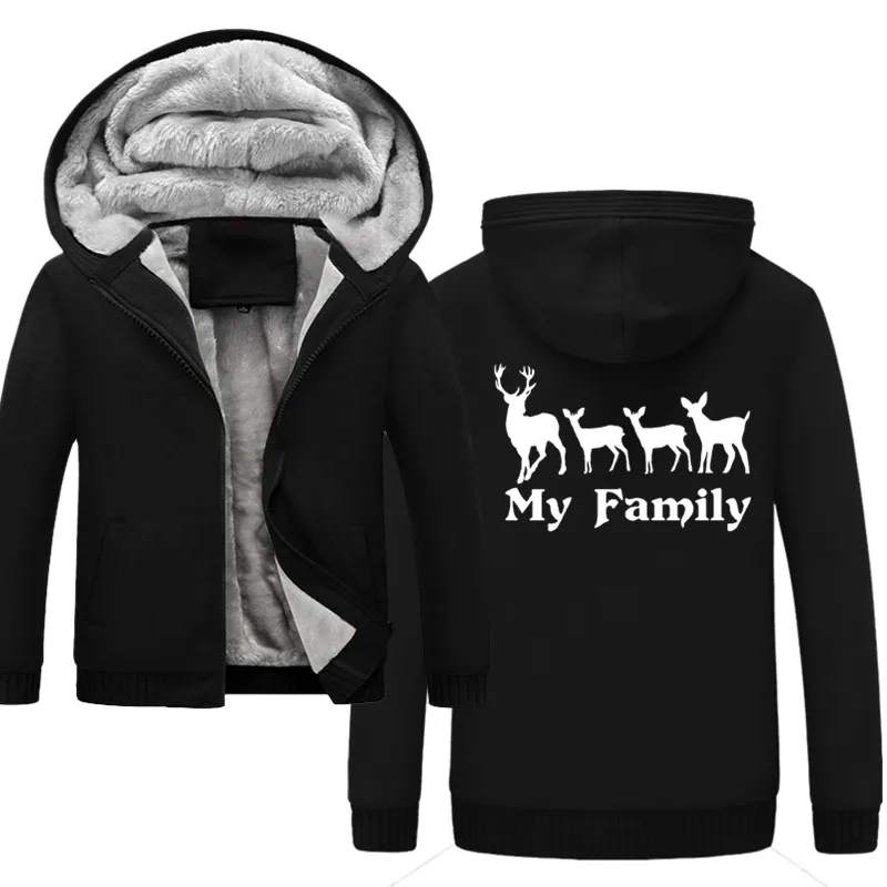 My family Олень животных мужские новые брендовые зимние толстые теплые флисовые пальто на молнии для мужчин s спортивный топ с длинными рукавами мужские европейские толстовки с капюшоном - Цвет: black