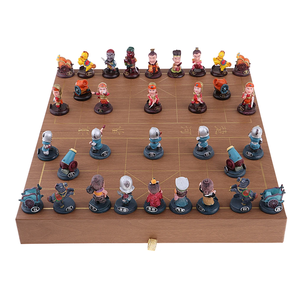 Wooden Chinese Chess Set Cartoon Chessman Folding Chess Board for Adults Toy Chess Games