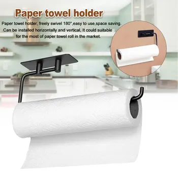 

Bathroom Kitchen Paper Towel Holder Rustproof Toilet Rack Self Adhesive Wall Mounted Under Cabinet Rotatable Stainless Steel