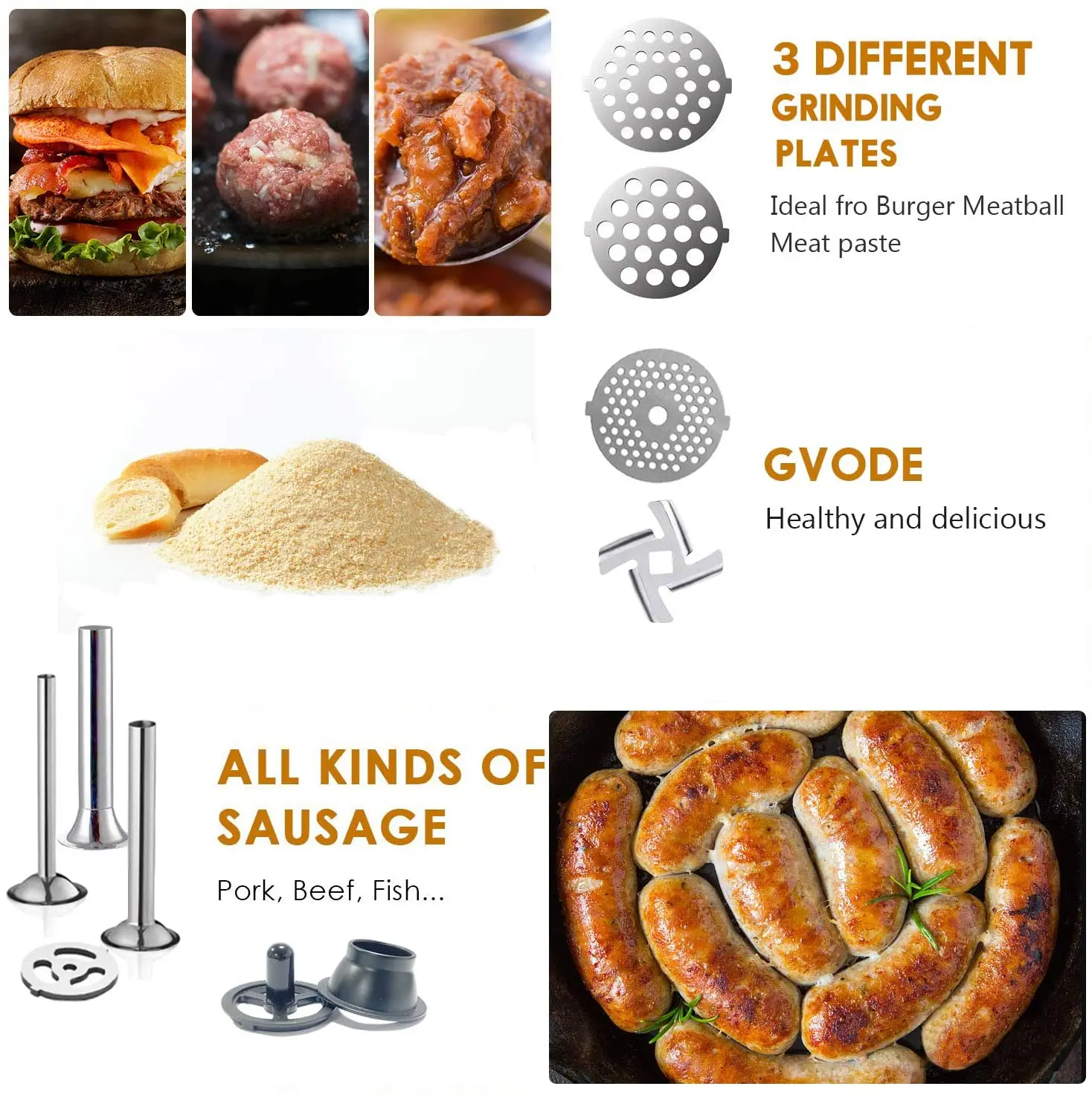 Hachoir Alimentaire En Métal, Poussoir + Buse De Remplissage De Saucisses + Embout Kubbe Pour Hachoir à Viande 7# Universel