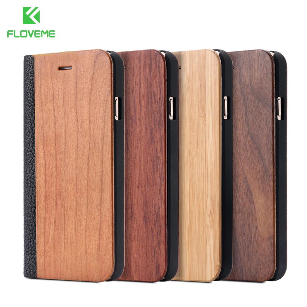 

FLOVEME Phone Case For iPhone 11 Pro Max X XS Max XR Bamboo Natural Wood Case For iPhone 7 8 6 6S Plus Flip Leather Wallet Cover