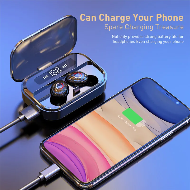 Earbud headset connection TWS Wireless Bluetooth earbuds Earphone Stereo Sports Waterproof Earphone Charging Box mobile power