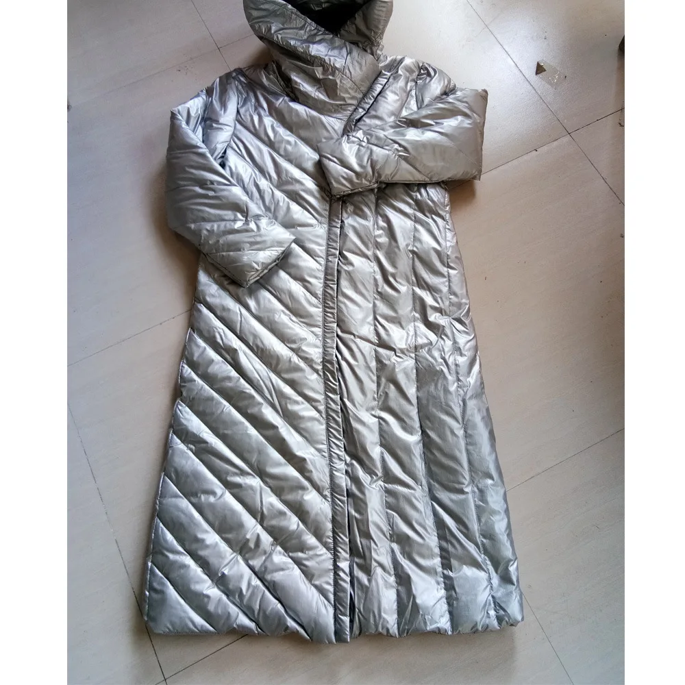 Зимнее женское пуховое пальто теплое с капюшоном облегающее размера плюс белая пуховая парка зимняя верхняя одежда яркая длинная пуховая куртка Vv69