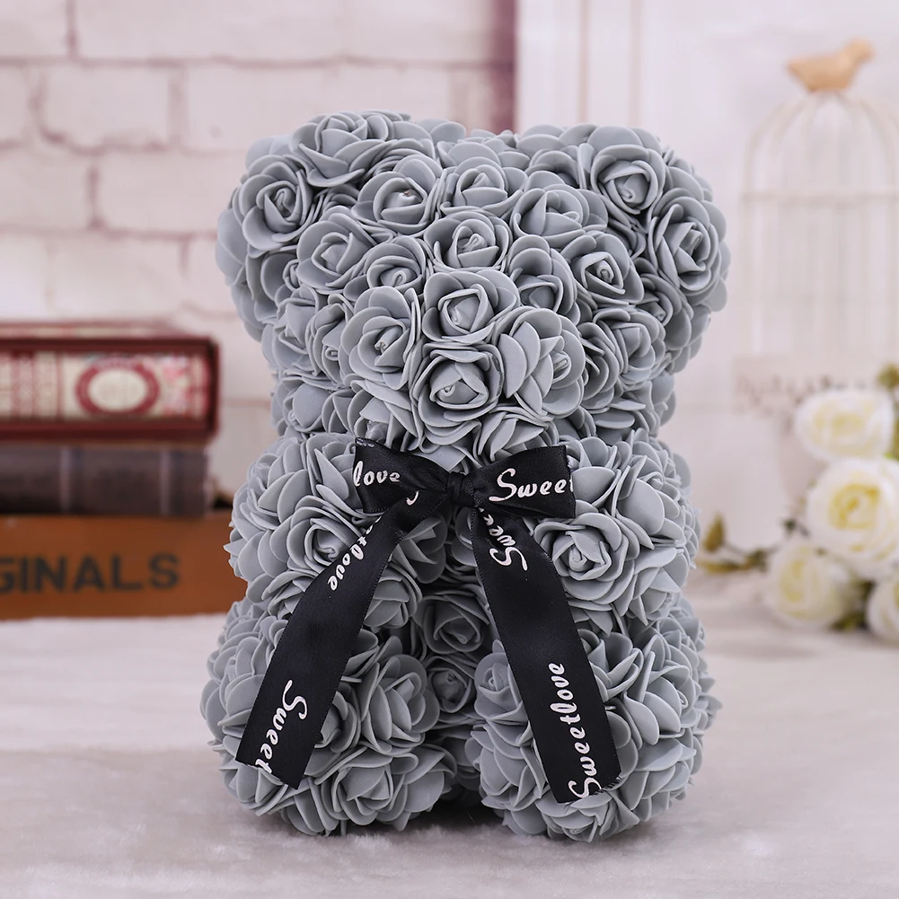 gray 25*16 см Diy Мишка Тедди роза с коробкой Искусственные из ПЭ цветок медведь Роза День святого Валентина для девушки женщины жены Рождественский подарок - Цвет: gray