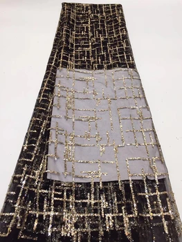 

2020 high quality sequence French Nigerian sequins net lace,African tulle mesh sequence lace fabric for dress 5yards/lot ZX3263