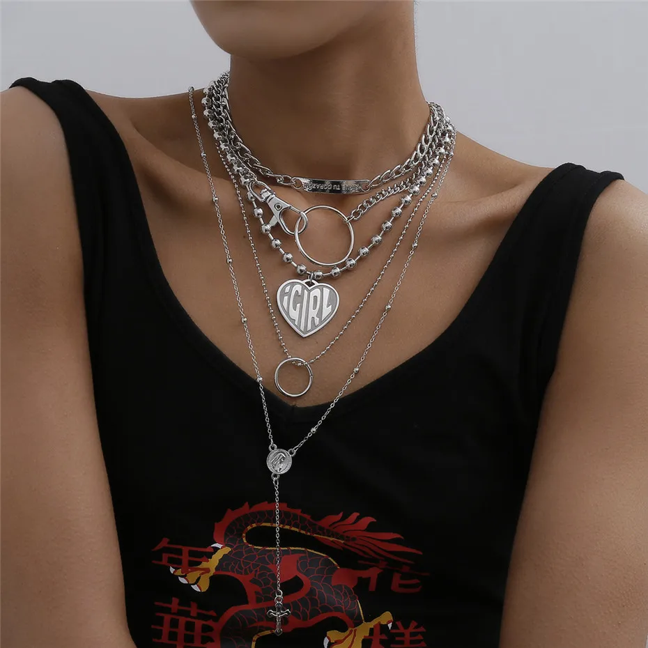 Women Blue Heart Rhinestone Cross Vintage Silver Pendant Necklace Jewelry G