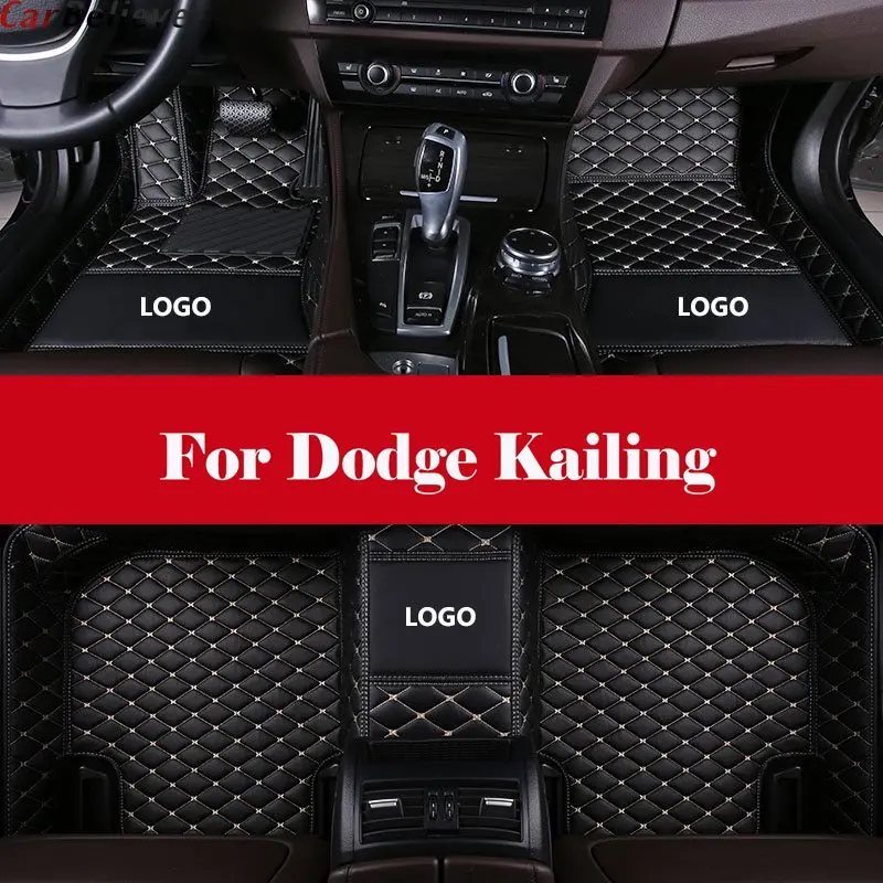 

All Weather Car-Styling Custom Luxury Leather Waterproof Floor Mats Logo Stripe Leather Carpets For Dodge Kailing