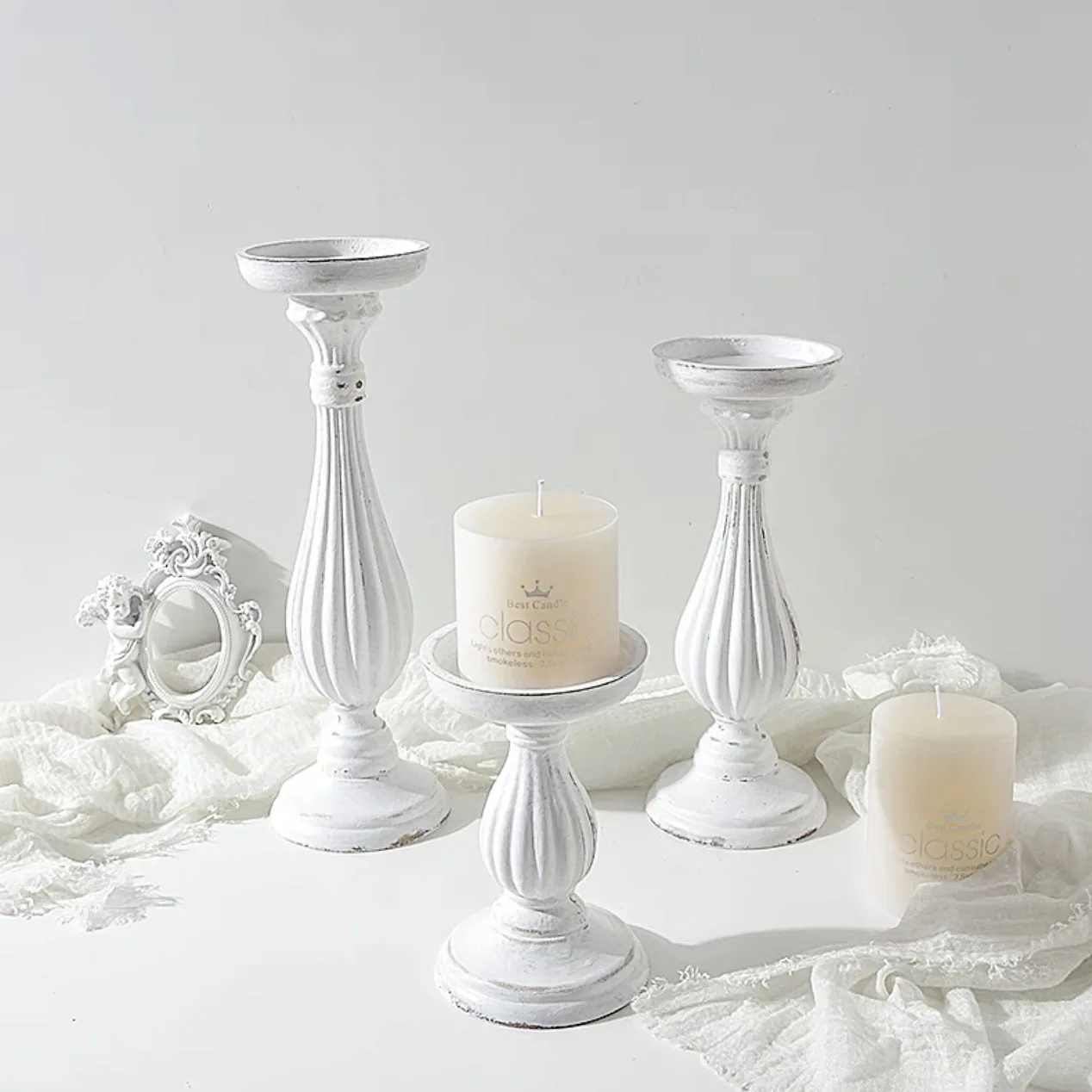 HandmadeWhiteWoodenCreativeCandlesticktTrayCandleHolderTable