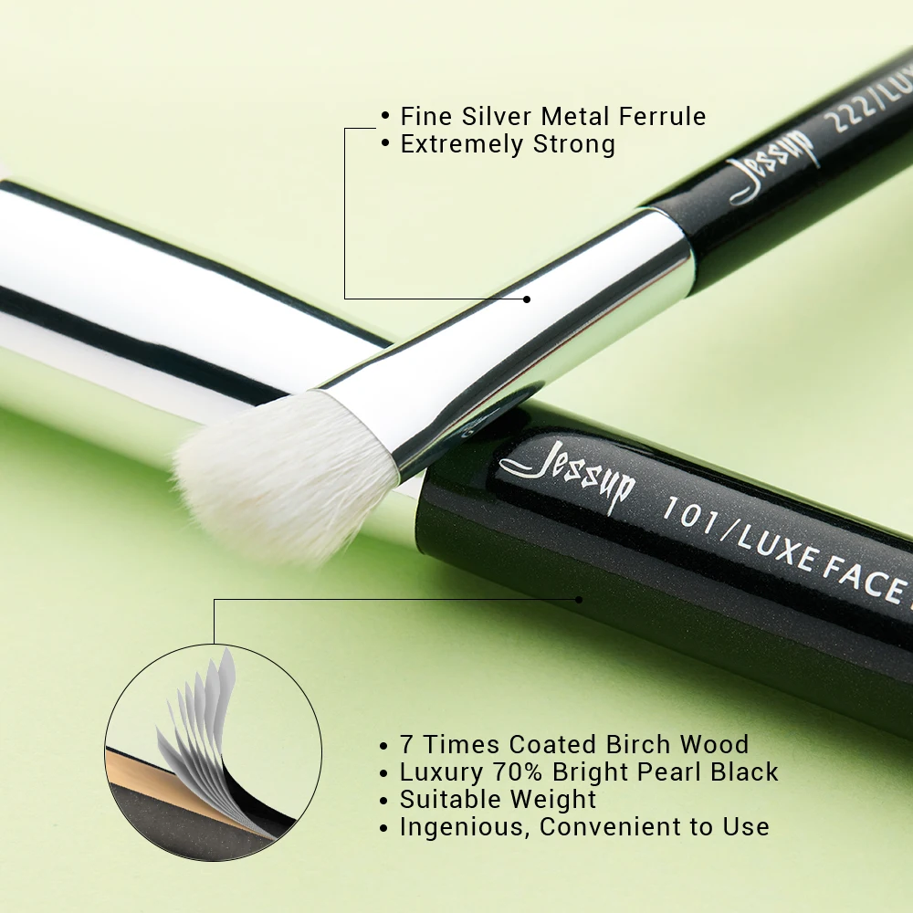 Jessup 25 шт. кисти для макияжа черные/серебряные синтетические-натуральные волосы maquiagem Professional completa тени для век основа EyebrowT175