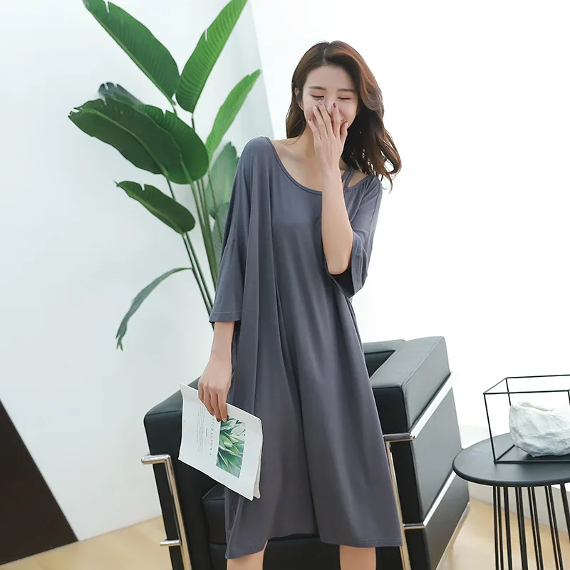 

Loose Modal Night Dress For Women Nighties Sexy Clothes Homewear Summer Nightdress Solid color Nightgown Women