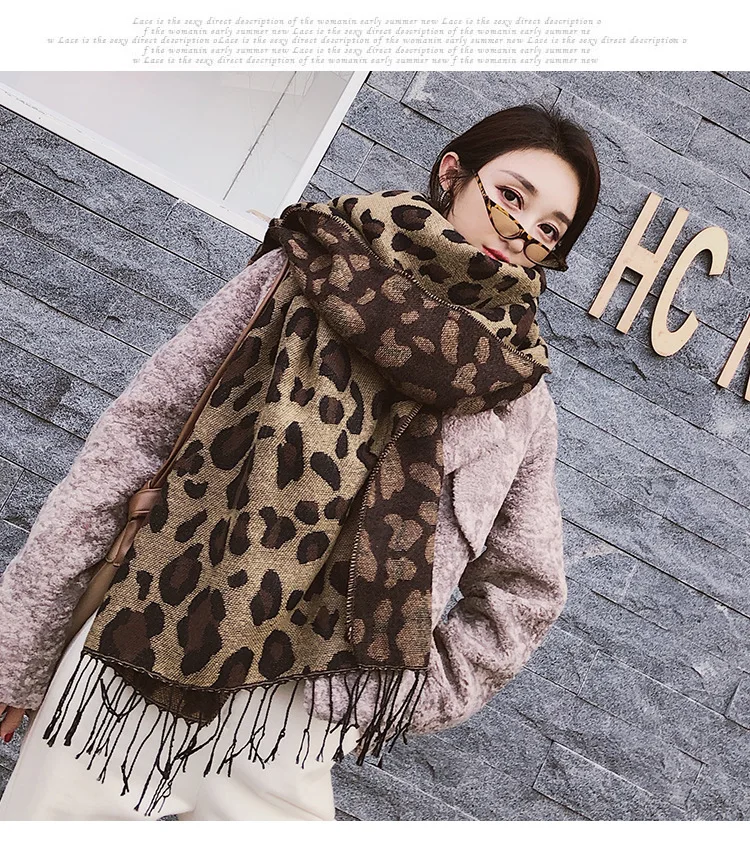 

2020 NEW Leopard Scarf Women Winter Cashmere Scarves Warm Pashmina Echarpe Thicken Blanket Shawl Tassel Foulard Bufandas Mujer