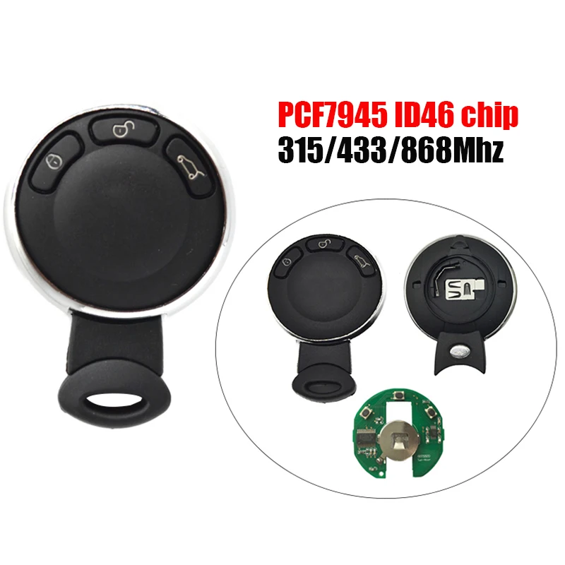 Slide B0050 Smart car key fob 315/433/868Mhz PCF7945 ID46 chip 3button with key insert for BMW Mini cooper keyless remote