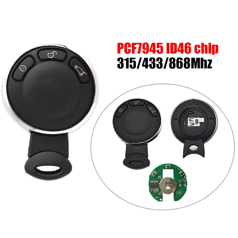 B0050 Smart car key fob 315/433/868Mhz PCF7945 ID46 chip 3button with key insert for BMW Mini cooper keyless remote B0050 Smart car key fob 315/433/868Mhz PCF7945 ID46 chip 3button with key insert for BMW Mini cooper keyless remote