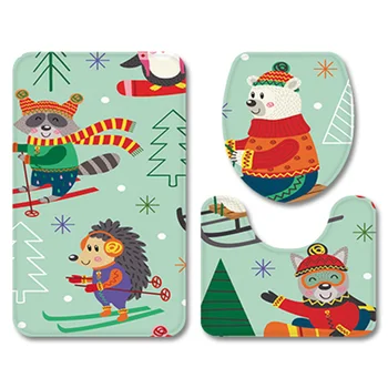 

Cartoon Animals Xmas Bathroom Carpet Set Flannel Home Decor Toilet Pad Cover Bath Mat Christmas Bears Toilet Seat Cover Set