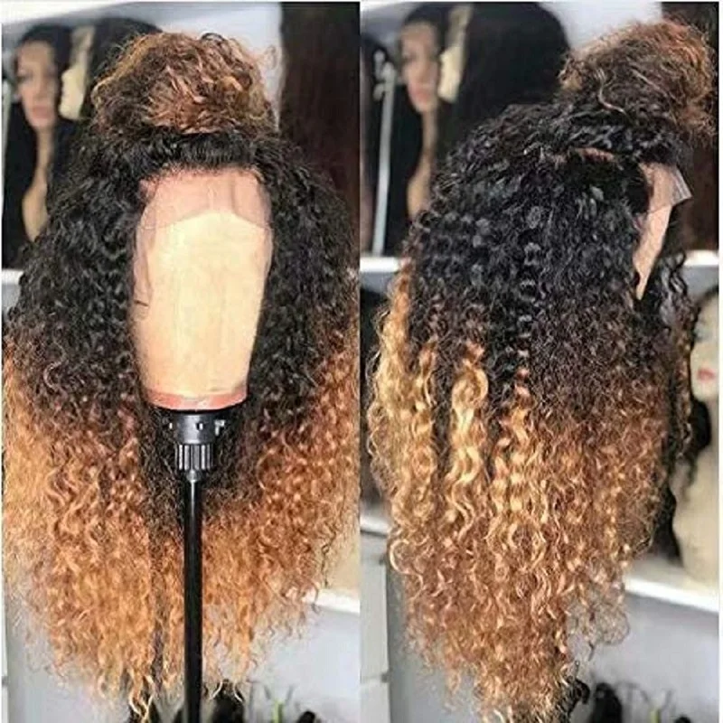 1b/27 Deep Part 13*6 Ombre Brazilian Curly T Part Lace Human Hair Wigs Preplucked Natural HairLine Remy Hair Lace Wigs For Women