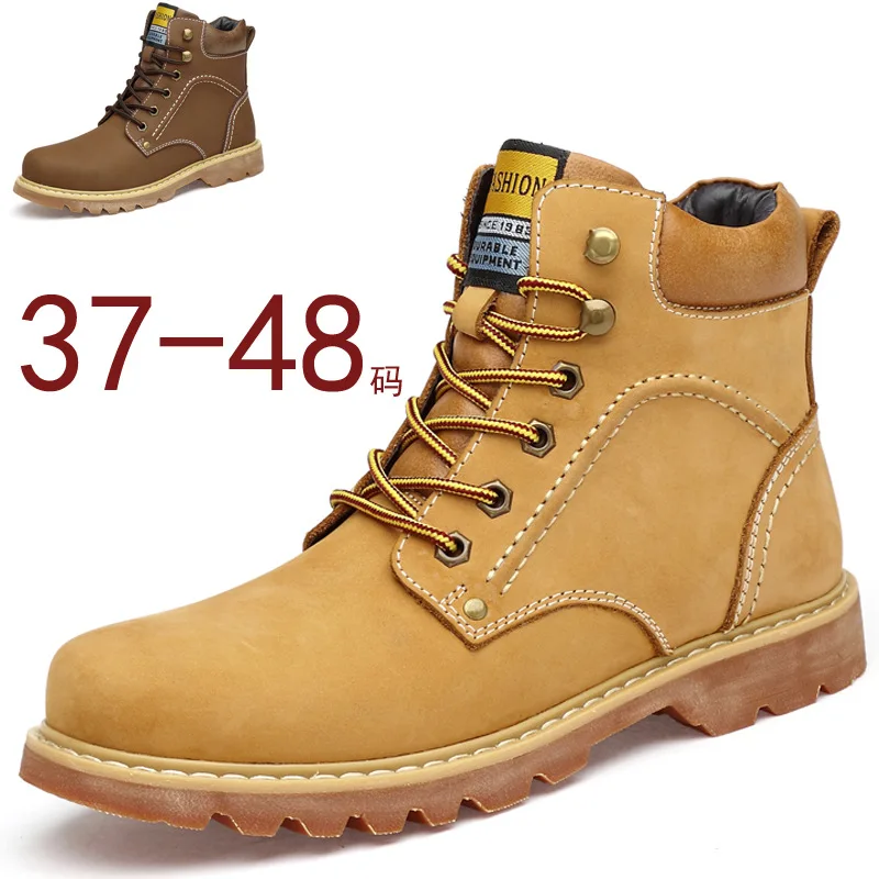 

Men Martin Boots Hight-top Yellow Dull Polish Full-grain Leather Men Outdoor Climbing Boots Cross Border for Wholesale