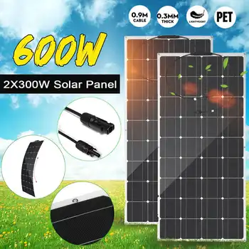 

600W/300W Solar Panel 18V Semi-flexible Monocrystalline Solar Cell DIY Cable Waterproof Outdoor Connector Battery Charger