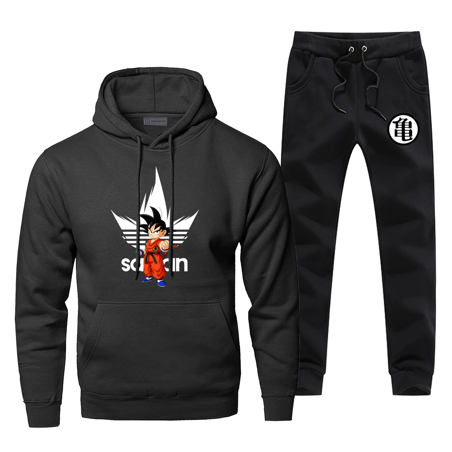 Модная Толстовка в стиле японского аниме Dragon Ball Saiyan, толстовки и штаны, комплекты из 2 предметов, Мужская Флисовая спортивная одежда, спортивные штаны Harajuku, уличная одежда